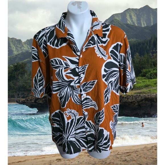 Kenneth Cole Button Up Hawaiian Shirt Rust Size L - Picture 1 of 11